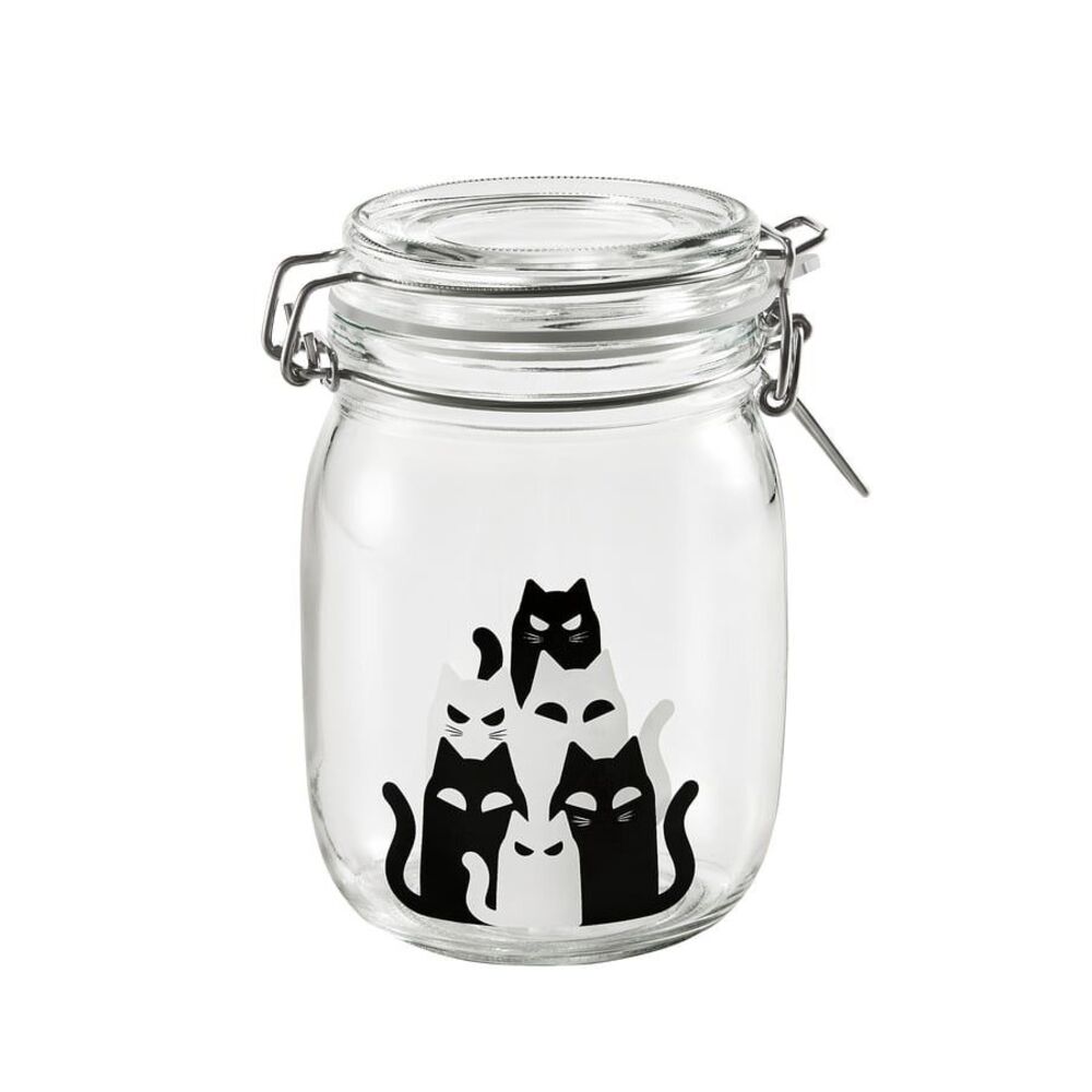 Ikea Jar Cats Glass w/ Lid NEW Cat 6x4 3/4" Candy Treats Jar 34 oz